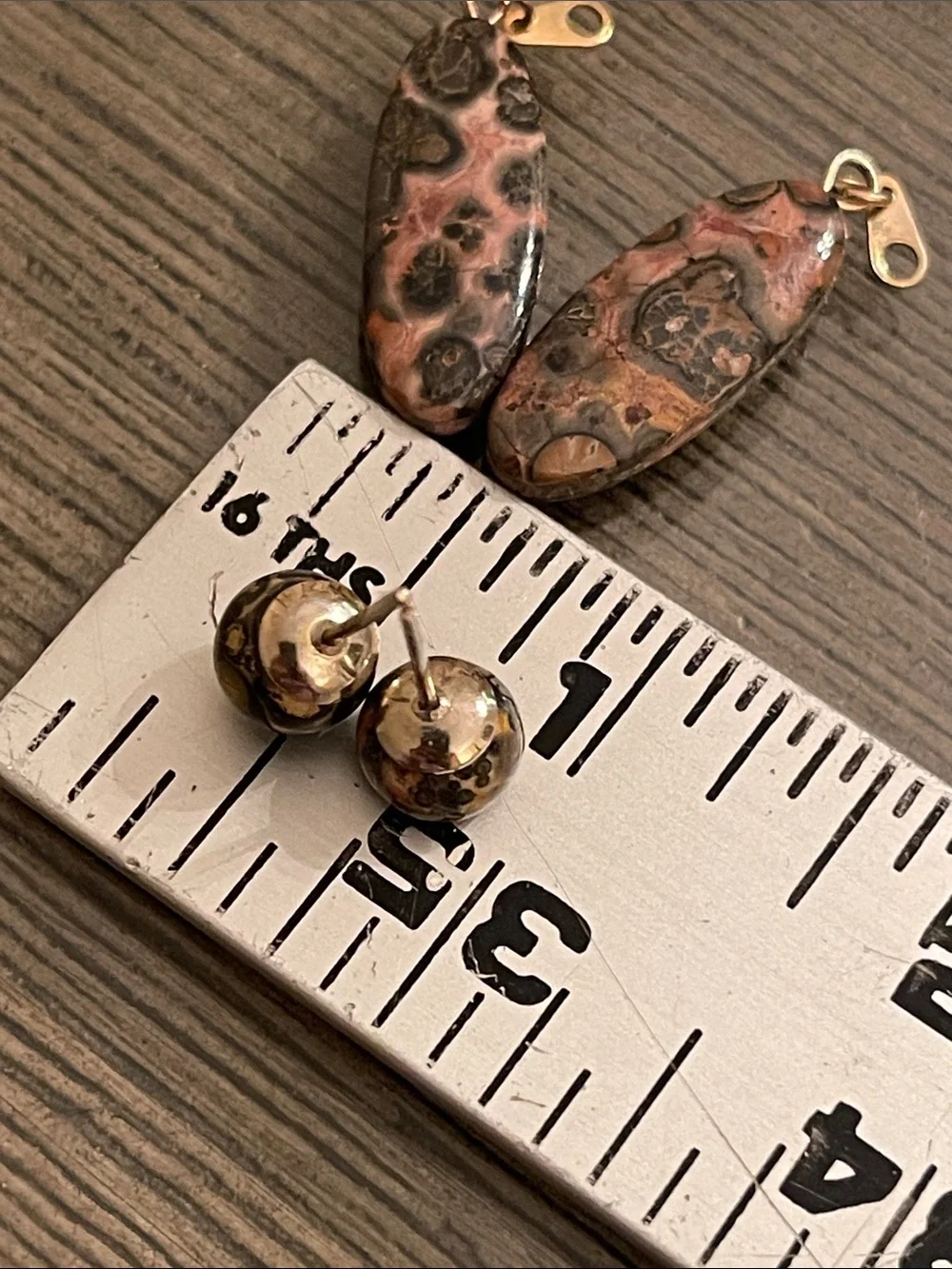 Vintage Leopard Skin Jasper Oval Dangle Drop Earrings Ball/Post Convertible